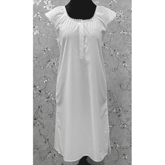 SoieRose 100% Cotton Victorian Nightgown – White with Subtle Blue Dots -SR-1203 - Picture 2 of 10